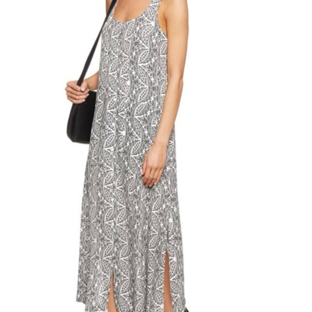 Theory Black & White Printed Scoop Neck Maxi Dress